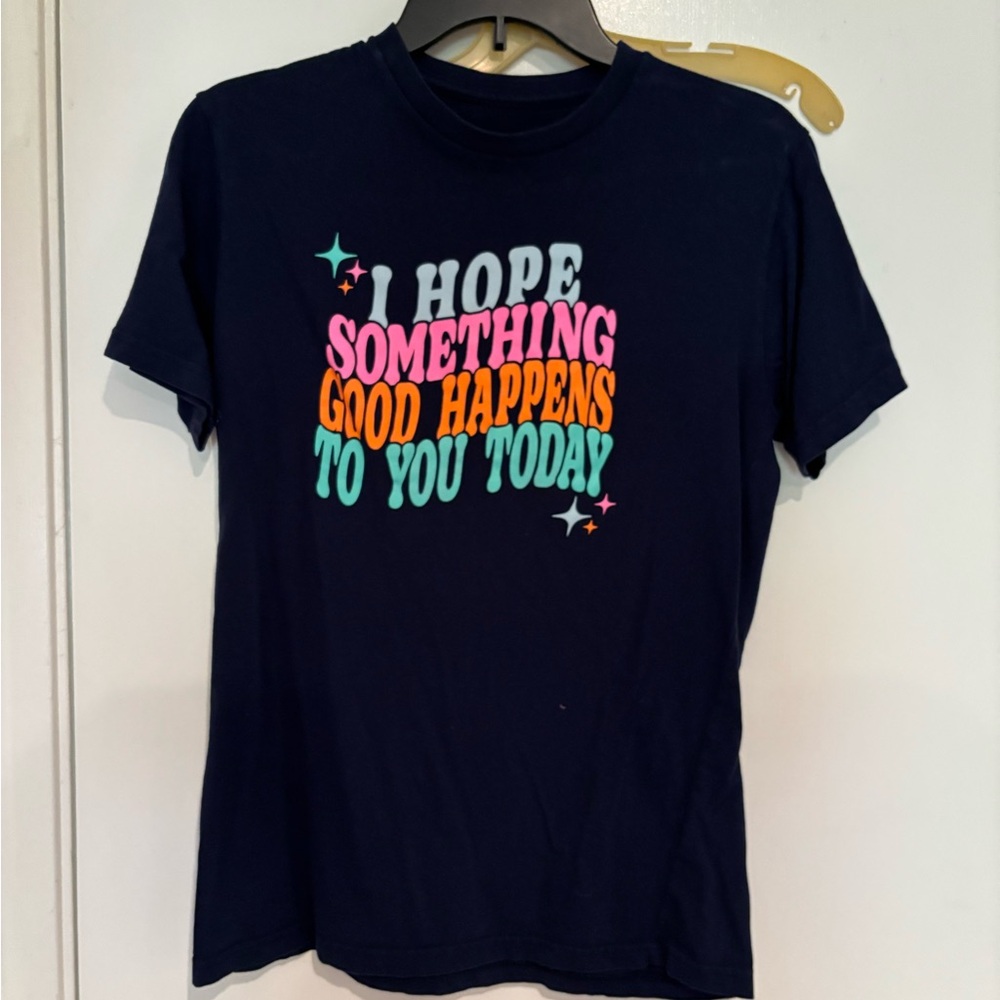 Navy Graphic Tee with Colorful Text